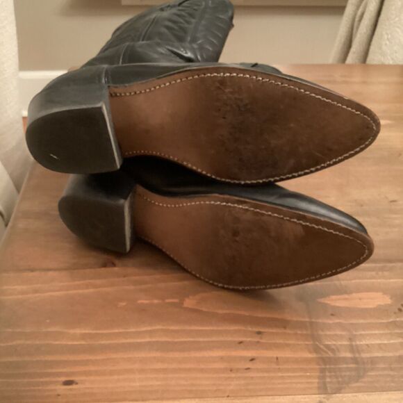 BLACK LEATHER PULL ON WESTERN COWBOY RIDING  MENS BOOTS SIZE 10 USA MADE VINTAGE - Picture 6 of 10